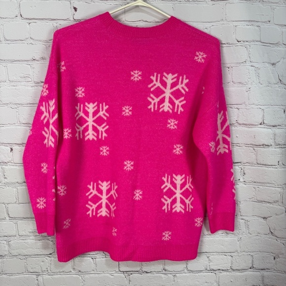 Lane Bryant Pink Snowflake Crew Neck Sweater stretchy size 22/24 festive cozy - Picture 2 of 6